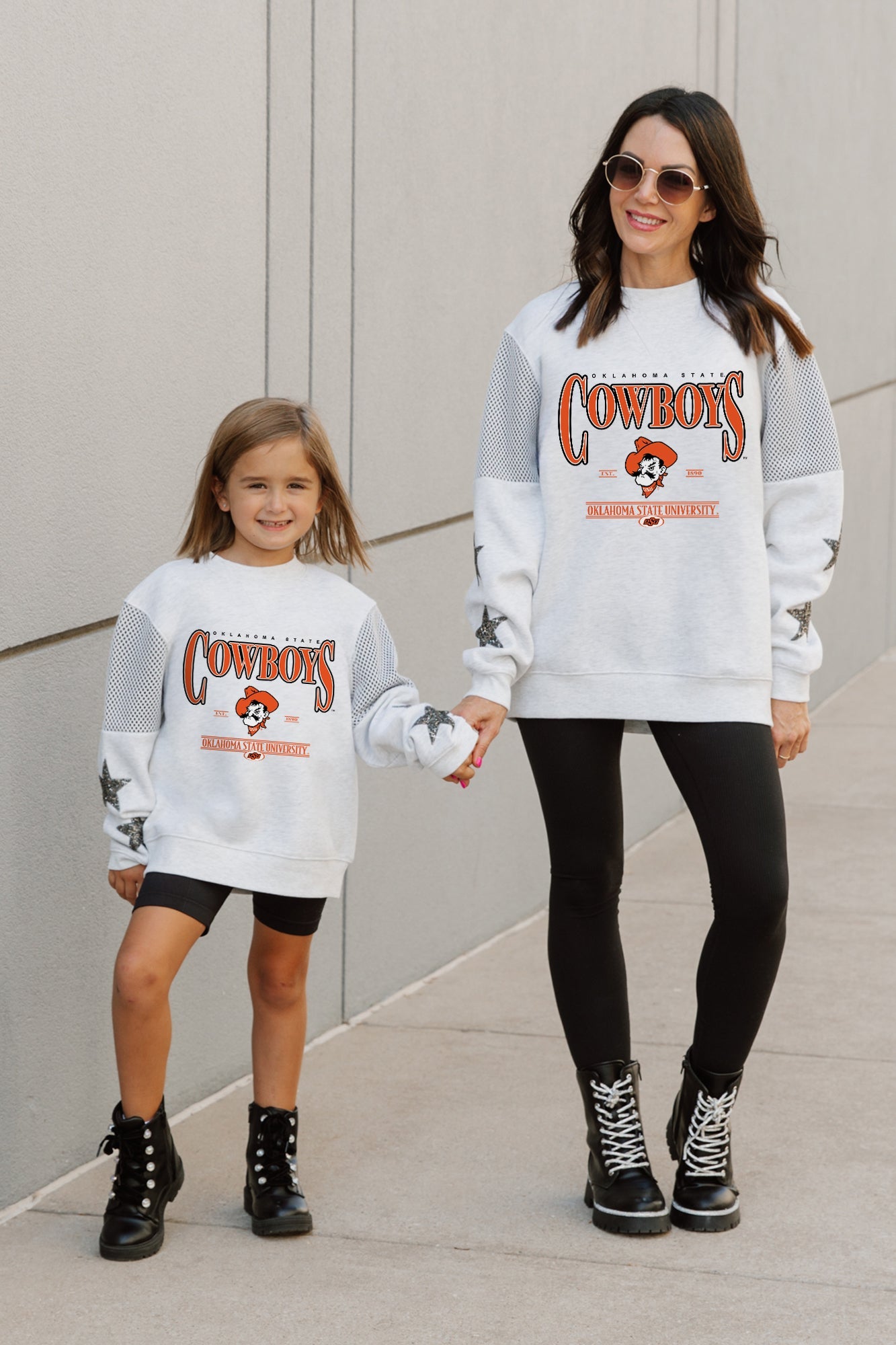 OKLAHOMA STATE COWBOYS DYNAMIC KIDS CREWNECK FLEECE WITH JERSEY MESH CONTRAST SHOULDER SWEATSHIRT