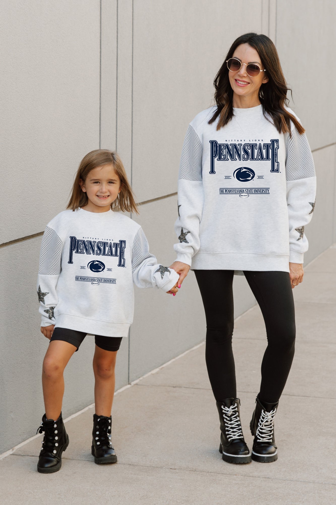 PENN STATE NITTANY LIONS DYNAMIC KIDS CREWNECK FLEECE WITH JERSEY MESH CONTRAST SHOULDER SWEATSHIRT