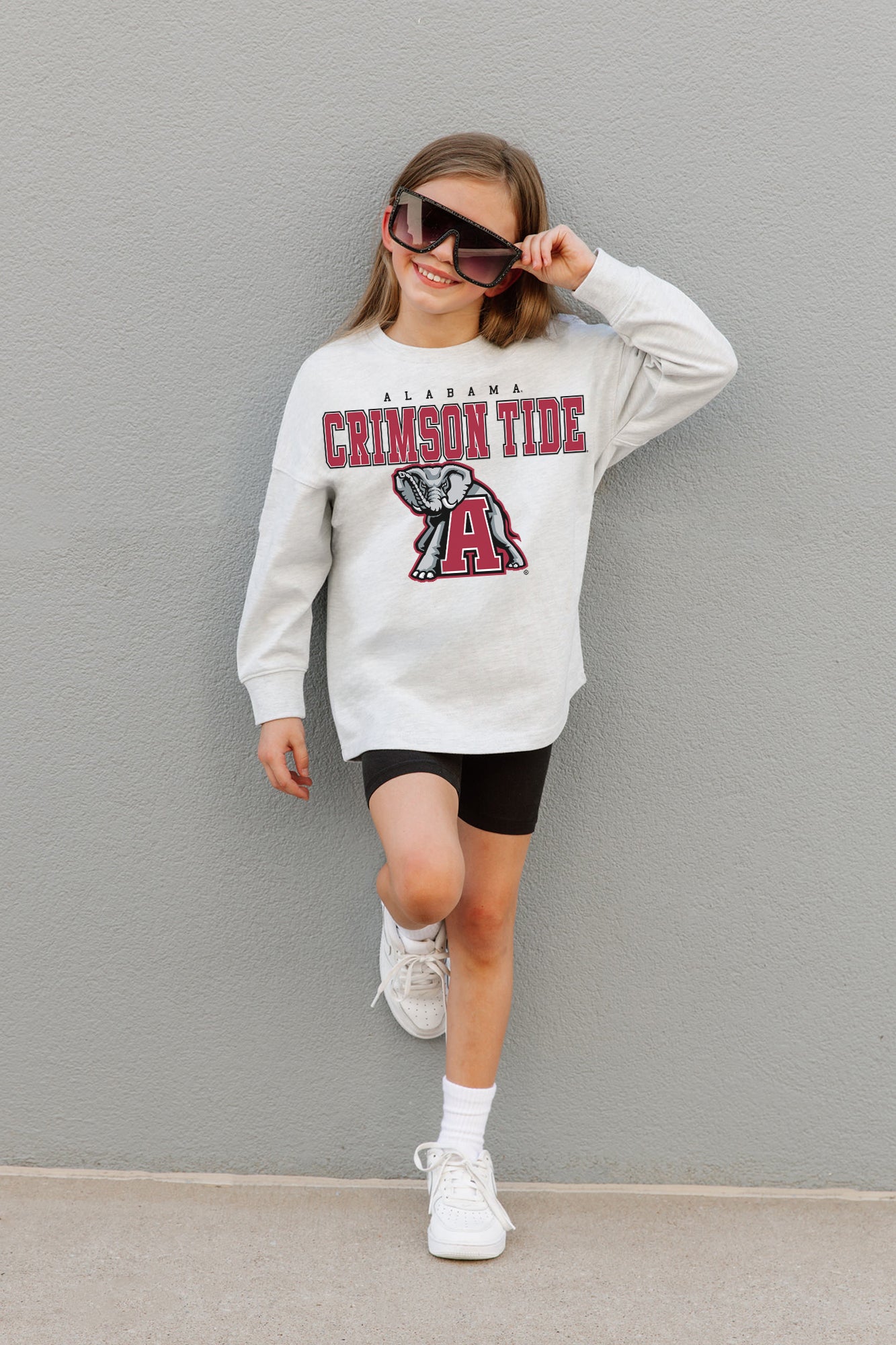 ALABAMA CRIMSON TIDE BIG GOALS KIDS DROP SHOULDER LONG SLEEVE TEE WITH RIBBED NECKLINE AND CUFFS