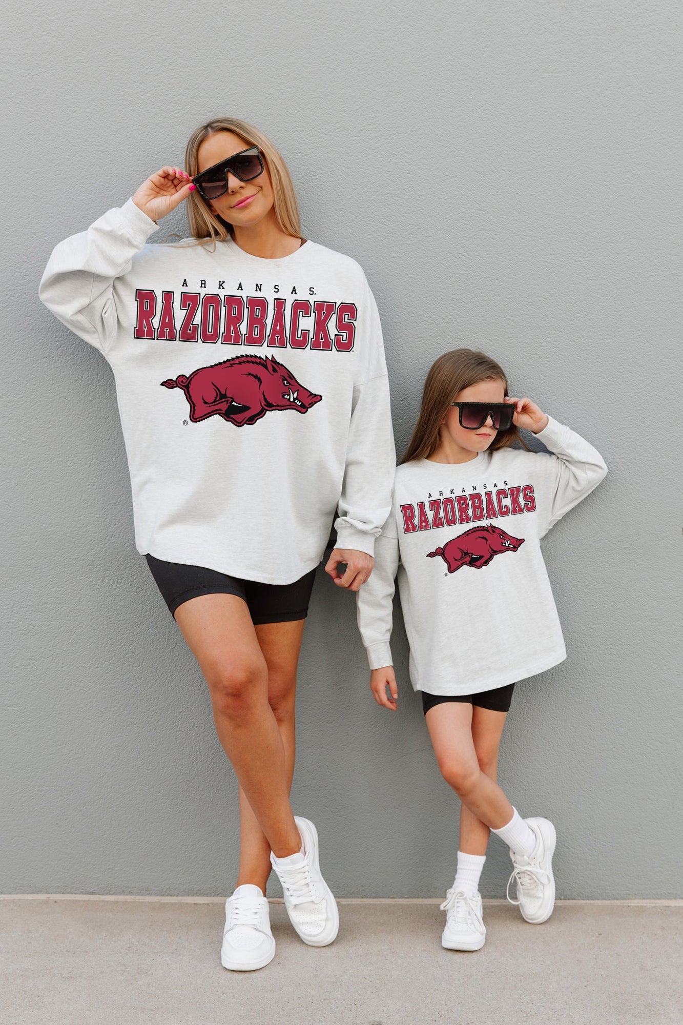 ARKANSAS RAZORBACKS BIG GOALS KIDS DROP SHOULDER LONG SLEEVE TEE WITH RIBBED NECKLINE AND CUFFS