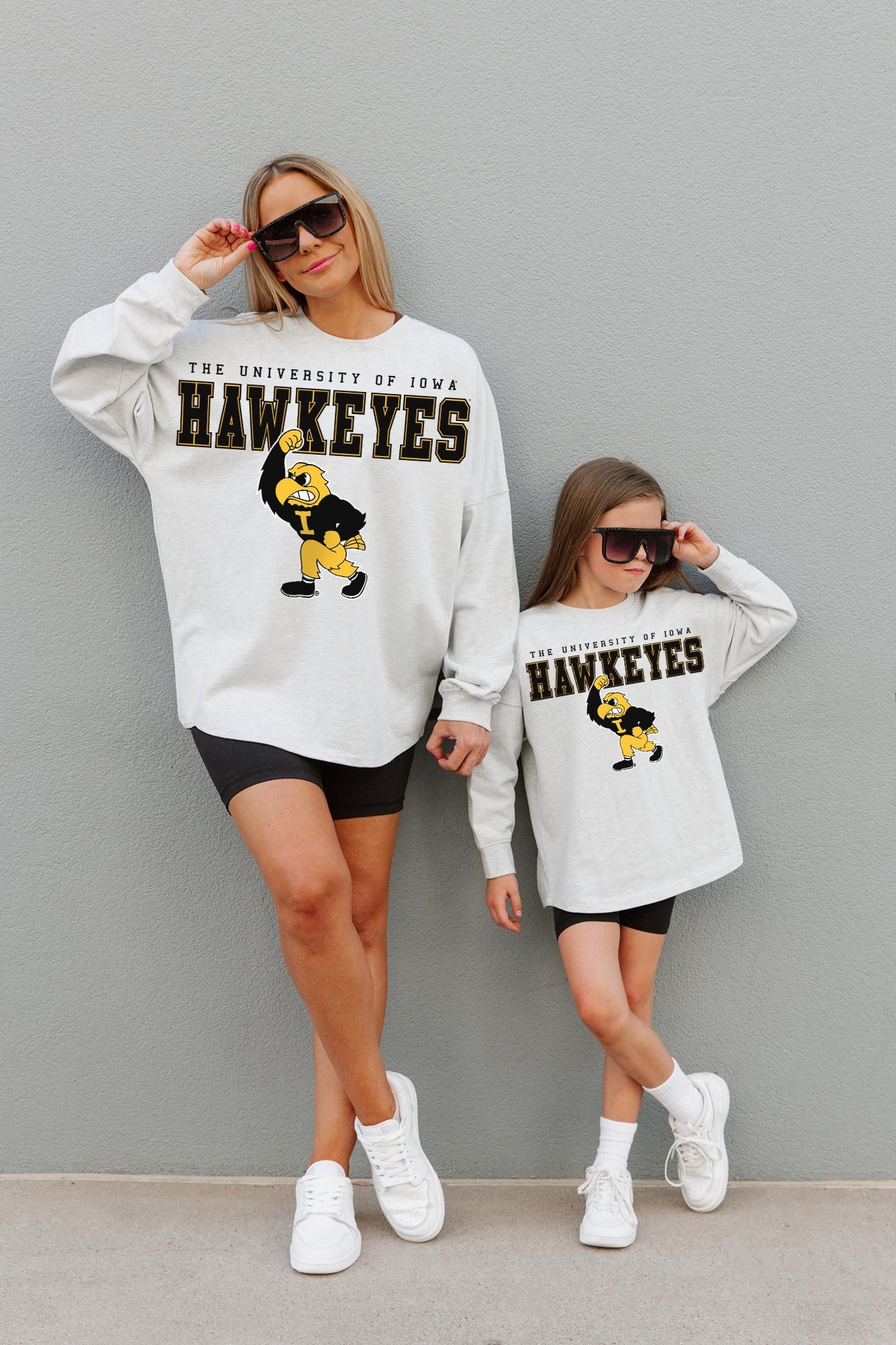 IOWA HAWKEYES BIG GOALS KIDS DROP SHOULDER LONG SLEEVE TEE WITH RIBBED NECKLINE AND CUFFS