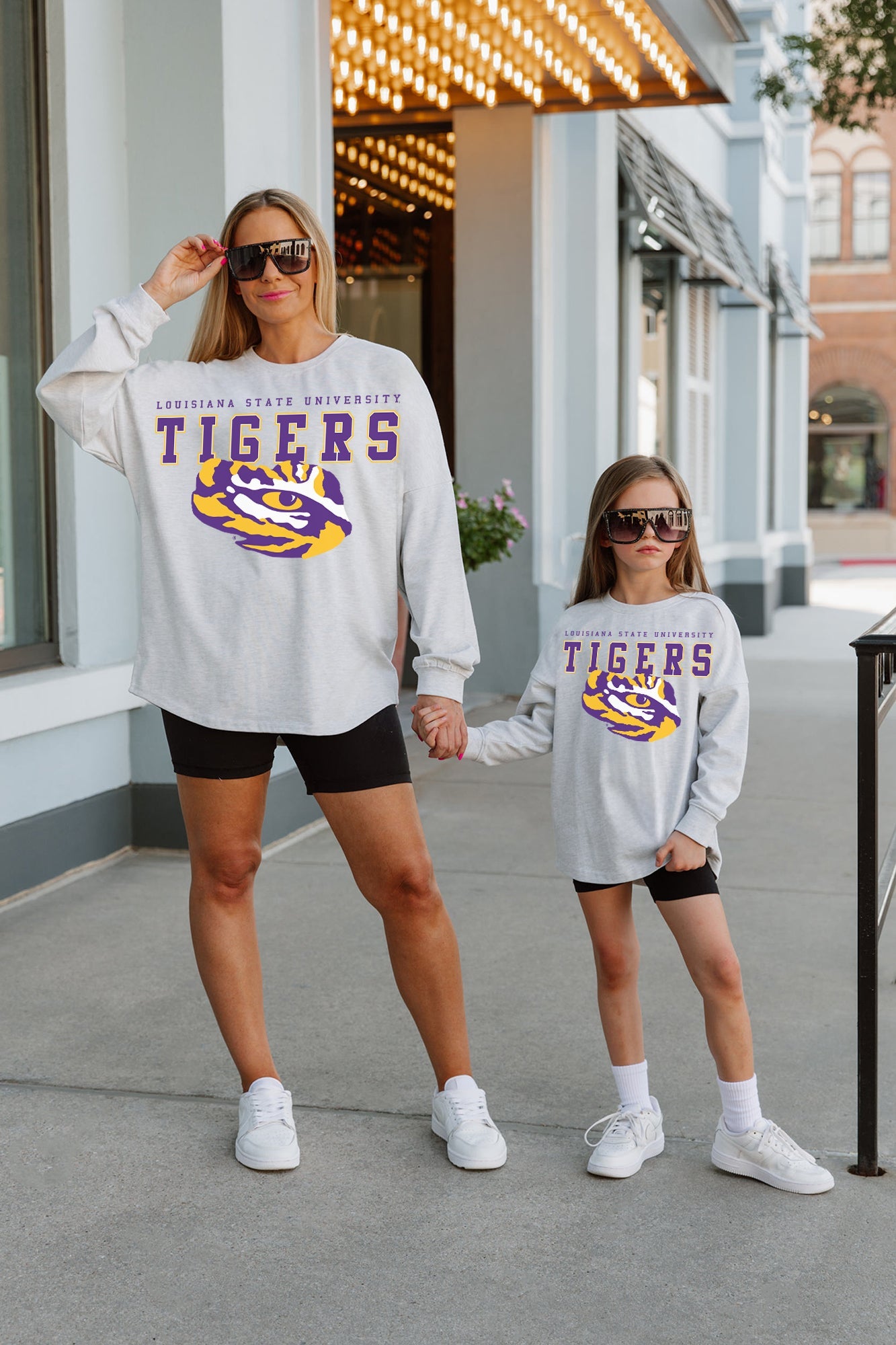 LSU TIGERS BIG GOALS KIDS DROP SHOULDER LONG SLEEVE TEE WITH RIBBED NECKLINE AND CUFFS