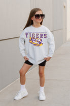 LSU TIGERS BIG GOALS KIDS DROP SHOULDER LONG SLEEVE TEE WITH RIBBED NECKLINE AND CUFFS