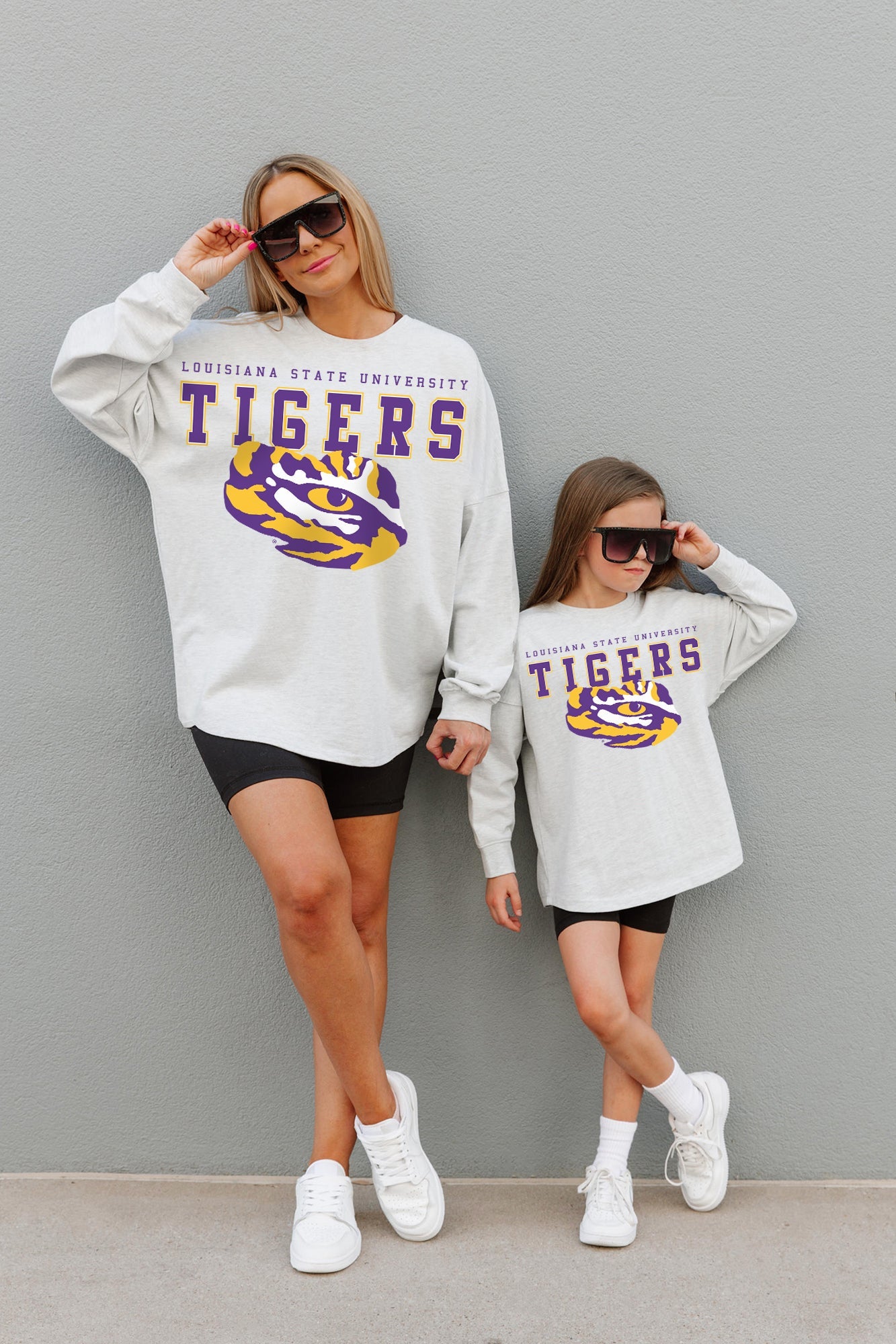 LSU TIGERS BIG GOALS KIDS DROP SHOULDER LONG SLEEVE TEE WITH RIBBED NECKLINE AND CUFFS