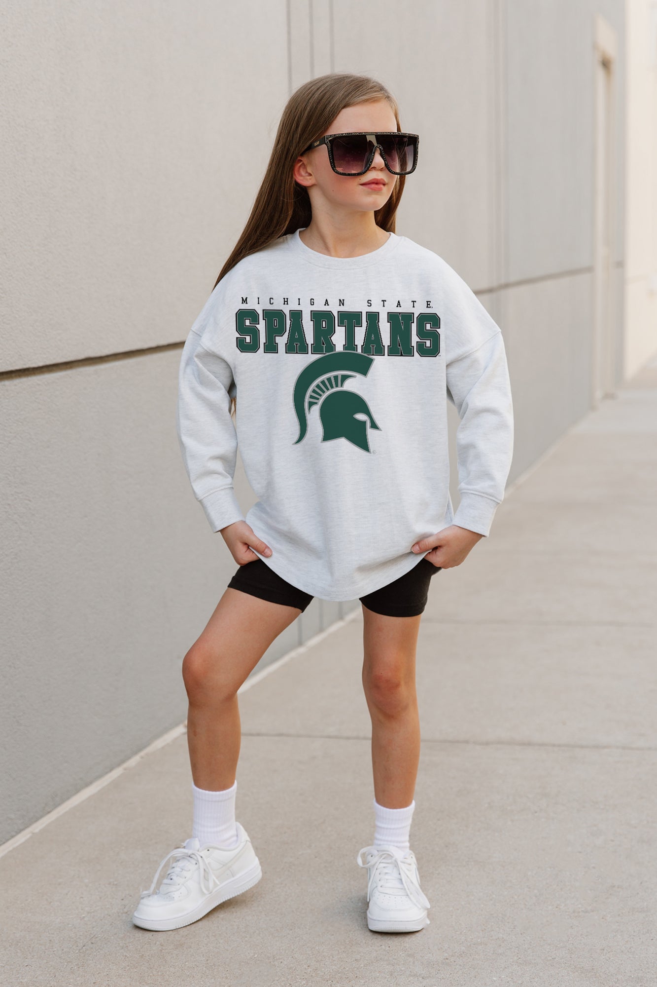 MICHIGAN STATE SPARTANS BIG GOALS KIDS DROP SHOULDER LONG SLEEVE TEE WITH RIBBED NECKLINE AND CUFFS