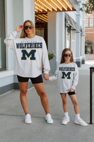 MICHIGAN WOLVERINES BIG GOALS KIDS DROP SHOULDER LONG SLEEVE TEE WITH RIBBED NECKLINE AND CUFFS