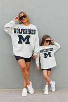 MICHIGAN WOLVERINES BIG GOALS KIDS DROP SHOULDER LONG SLEEVE TEE WITH RIBBED NECKLINE AND CUFFS