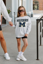 MICHIGAN WOLVERINES BIG GOALS KIDS DROP SHOULDER LONG SLEEVE TEE WITH RIBBED NECKLINE AND CUFFS