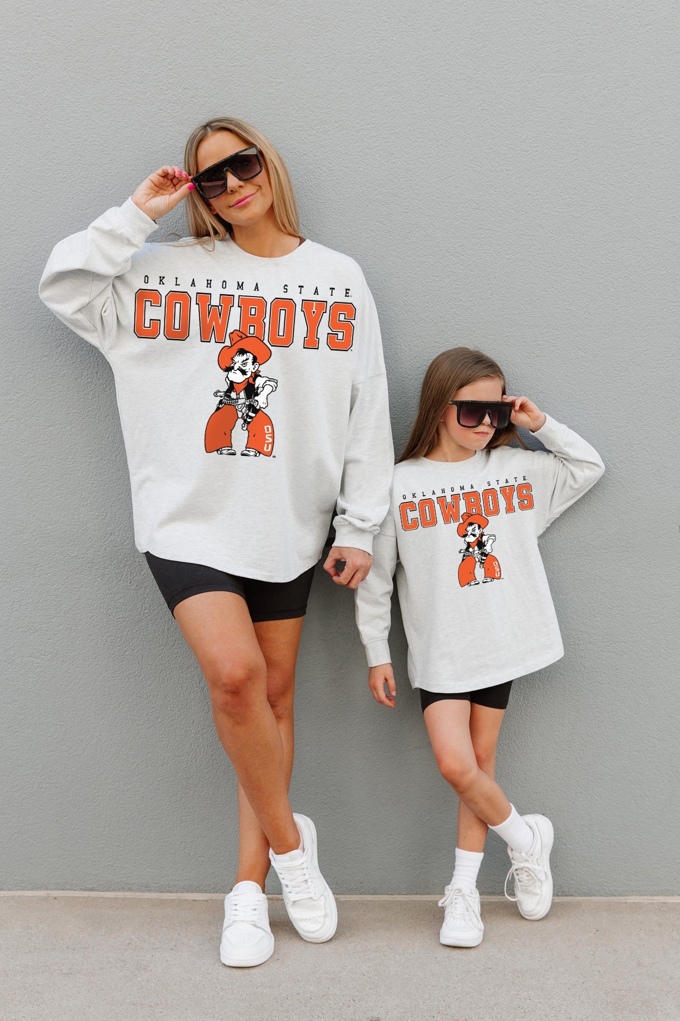 OKLAHOMA STATE COWBOYS BIG GOALS KIDS DROP SHOULDER LONG SLEEVE TEE WITH RIBBED NECKLINE AND CUFFS