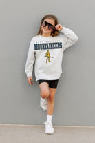 WEST VIRGINIA MOUNTAINEERS BIG GOALS KIDS DROP SHOULDER LONG SLEEVE TEE WITH RIBBED NECKLINE AND CUFFS