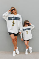 WEST VIRGINIA MOUNTAINEERS BIG GOALS KIDS DROP SHOULDER LONG SLEEVE TEE WITH RIBBED NECKLINE AND CUFFS