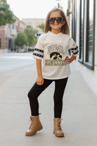 IOWA HAWKEYES A STEP AHEAD KIDS OVERSIZED V-NECK RHINESTONE-STRIPED TRIM FASHION JERSEY