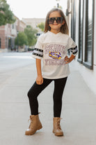 LSU TIGERS A STEP AHEAD KIDS OVERSIZED V-NECK RHINESTONE-STRIPED TRIM FASHION JERSEY