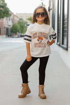 OKLAHOMA STATE COWBOYS A STEP AHEAD KIDS OVERSIZED V-NECK RHINESTONE-STRIPED TRIM FASHION JERSEY