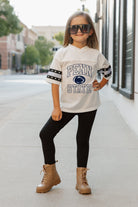 PENN STATE NITTANY LIONS A STEP AHEAD KIDS OVERSIZED V-NECK RHINESTONE-STRIPED TRIM FASHION JERSEY