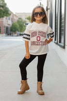 OHIO STATE BUCKEYES A STEP AHEAD KIDS OVERSIZED V-NECK RHINESTONE-STRIPED TRIM FASHION JERSEY