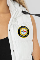 PITTSBURGH STEELERS READY FOR IT HOODED SNAP PUFFER VEST WITH CONTRAST TRIM