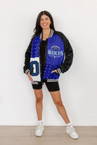 KENTUCKY WILDCATS HOT SHOT MIXED MEDIA THROWBACK VARSITY BOMBER JACKET WITH RHINESTONE INSERTS BY MADI PREWETT TROUTT