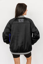 KENTUCKY WILDCATS HOT SHOT MIXED MEDIA THROWBACK VARSITY BOMBER JACKET WITH RHINESTONE INSERTS BY MADI PREWETT TROUTT