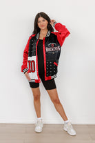 OHIO STATE BUCKEYES HOT SHOT MIXED MEDIA THROWBACK VARSITY BOMBER JACKET WITH RHINESTONE INSERTS BY MADI PREWETT TROUTT