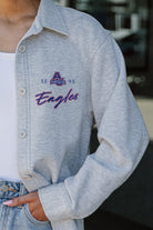 AMERICAN UNIVERSITY EAGLES FOUNDATION SOFT, LONG SLEEVE COTTON-BLEND COLLARED OVERSHIRT WITH BUTTON CUFFS