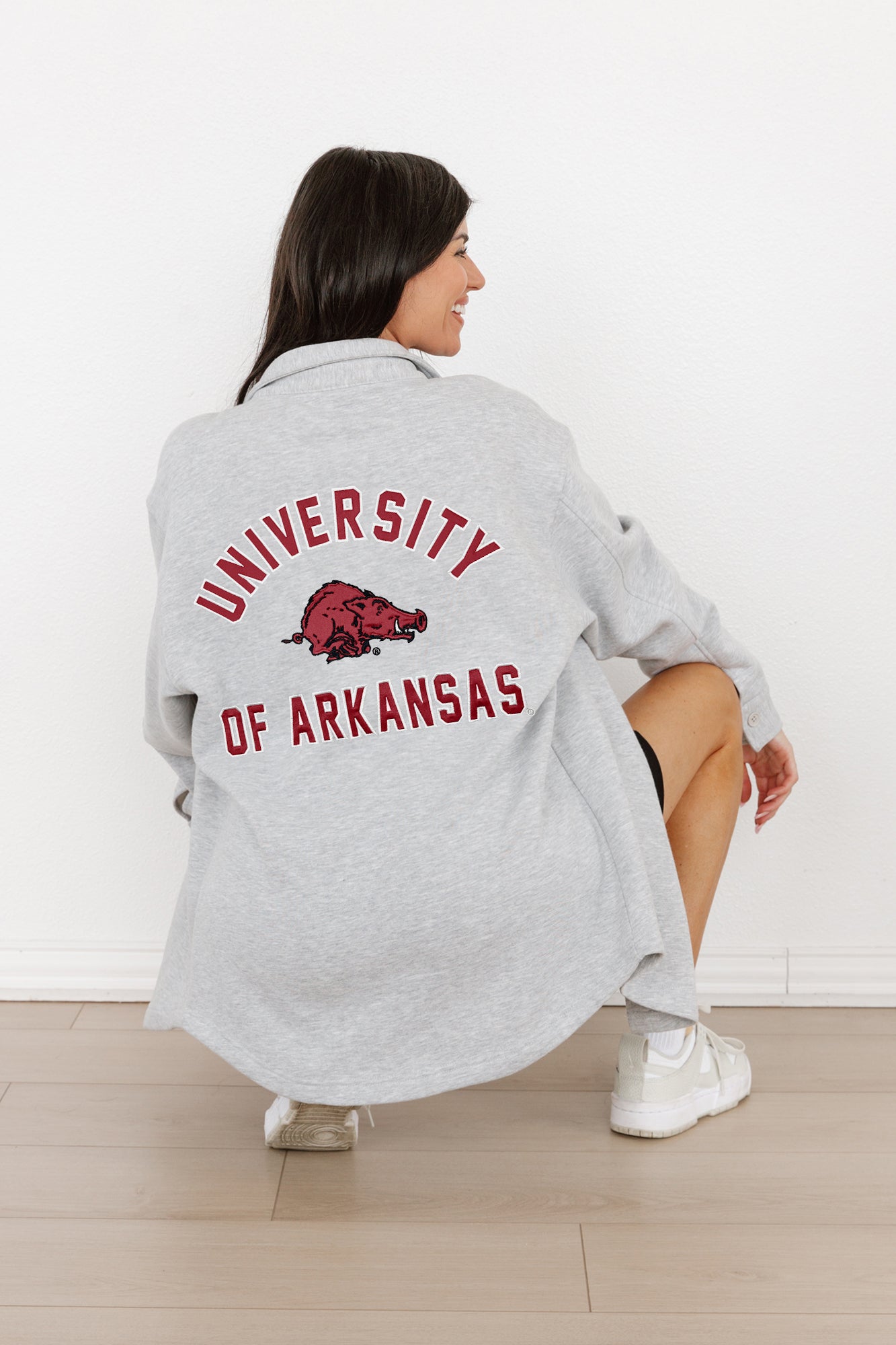 ARKANSAS RAZORBACKS WAY TO GO SOFT, LONG SLEEVE COTTON-BLEND COLLARED OVERSHIRT WITH BUTTON CUFFS BY MADI PREWETT TROUTT