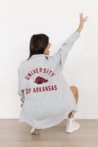 ARKANSAS RAZORBACKS WAY TO GO SOFT, LONG SLEEVE COTTON-BLEND COLLARED OVERSHIRT WITH BUTTON CUFFS BY MADI PREWETT TROUTT