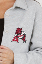 ARKANSAS RAZORBACKS WAY TO GO SOFT, LONG SLEEVE COTTON-BLEND COLLARED OVERSHIRT WITH BUTTON CUFFS BY MADI PREWETT TROUTT