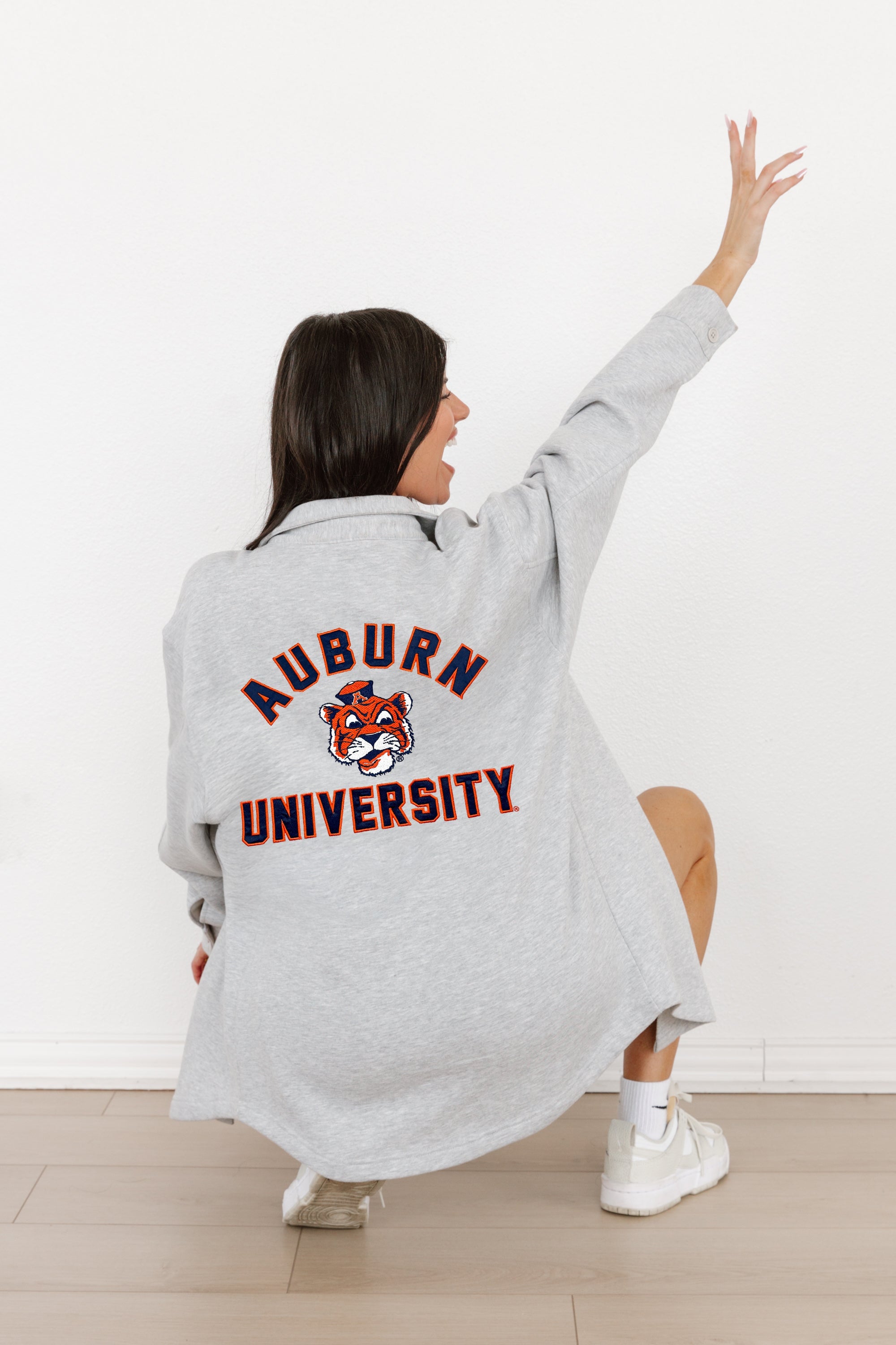 AUBURN TIGERS WAY TO GO SOFT, LONG SLEEVE COTTON-BLEND COLLARED OVERSHIRT WITH BUTTON CUFFS BY MADI PREWETT TROUTT