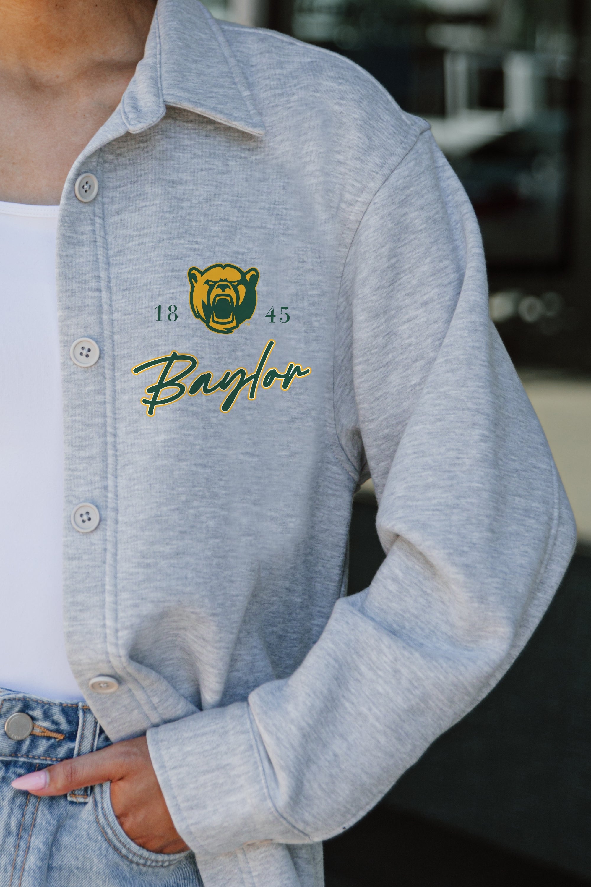 BAYLOR BEARS FOUNDATION SOFT, LONG SLEEVE COTTON-BLEND COLLARED OVERSHIRT WITH BUTTON CUFFS