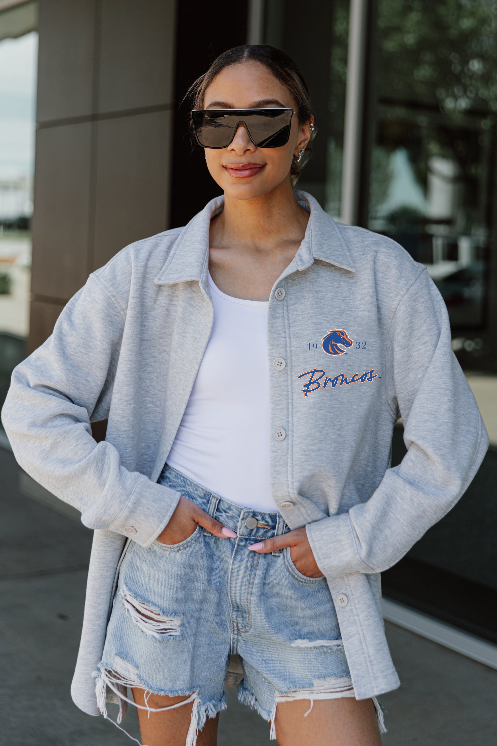 BOISE STATE BRONCOS FOUNDATION SOFT, LONG SLEEVE COTTON-BLEND COLLARED OVERSHIRT WITH BUTTON CUFFS