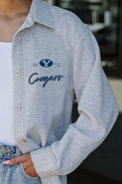 BYU COUGARS FOUNDATION SOFT, LONG SLEEVE COTTON-BLEND COLLARED OVERSHIRT WITH BUTTON CUFFS