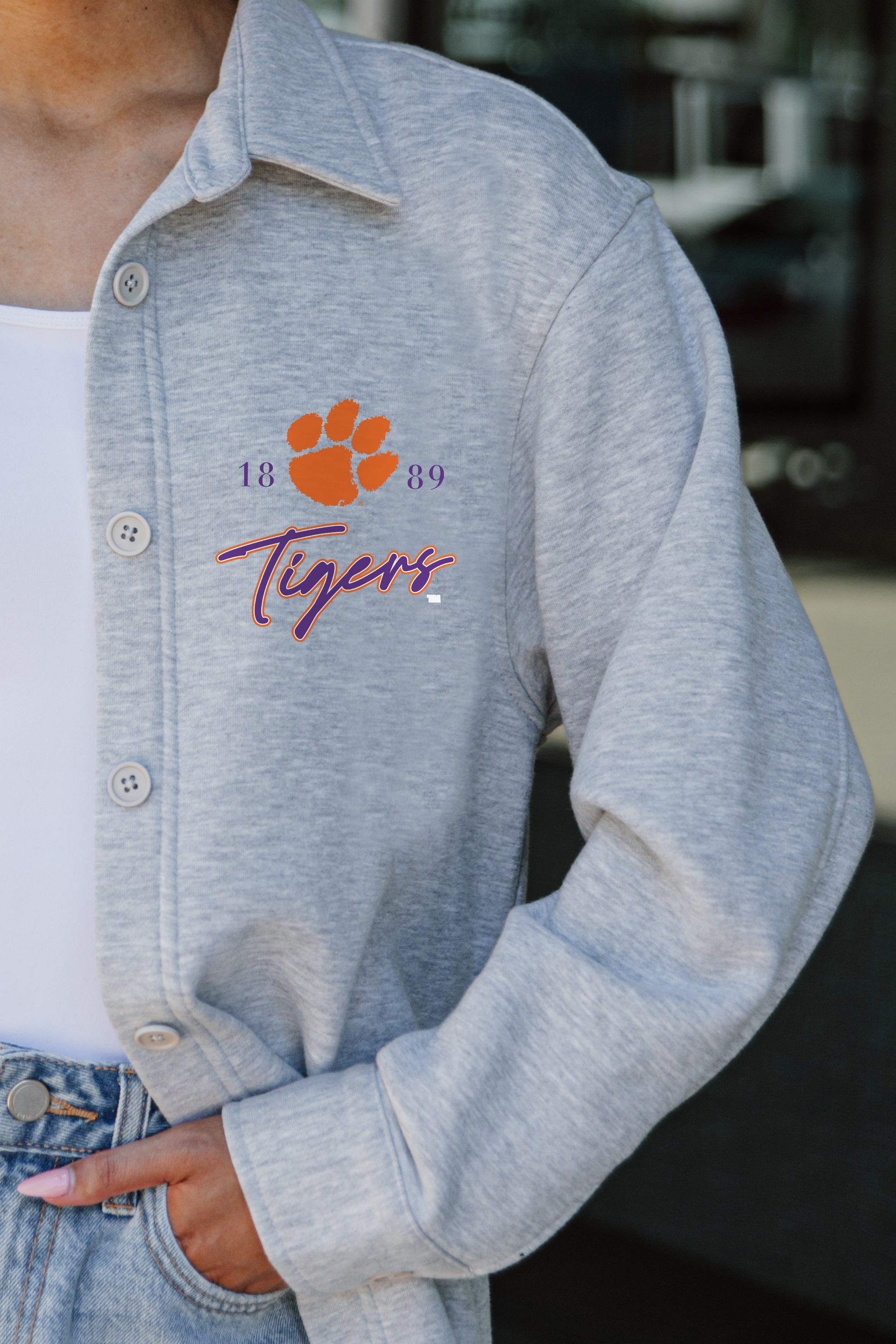 CLEMSON TIGERS FOUNDATION SOFT, LONG SLEEVE COTTON-BLEND COLLARED OVERSHIRT WITH BUTTON CUFFS