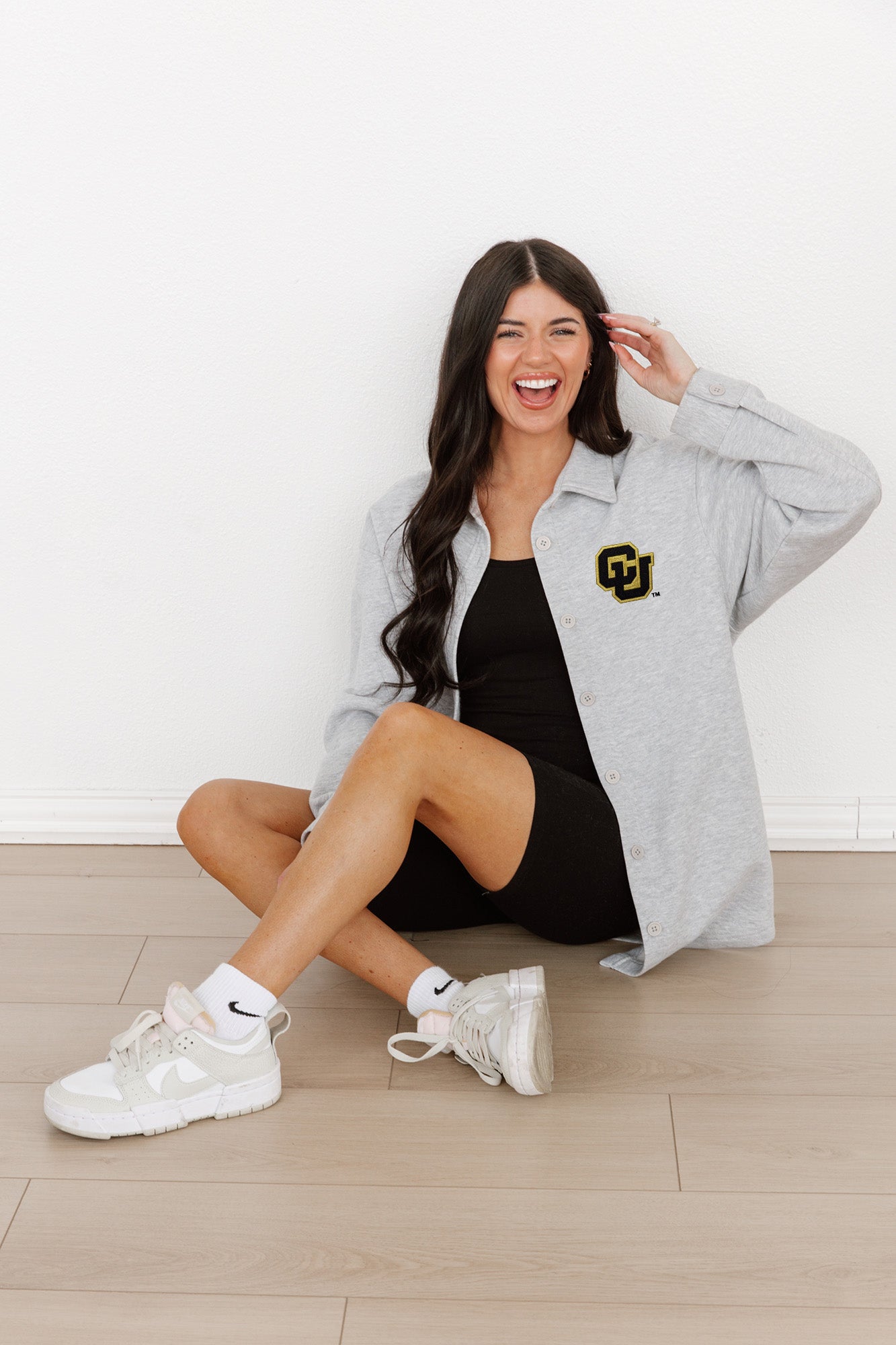 COLORADO BUFFALOES WAY TO GO SOFT, LONG SLEEVE COTTON-BLEND COLLARED OVERSHIRT WITH BUTTON CUFFS BY MADI PREWETT TROUTT