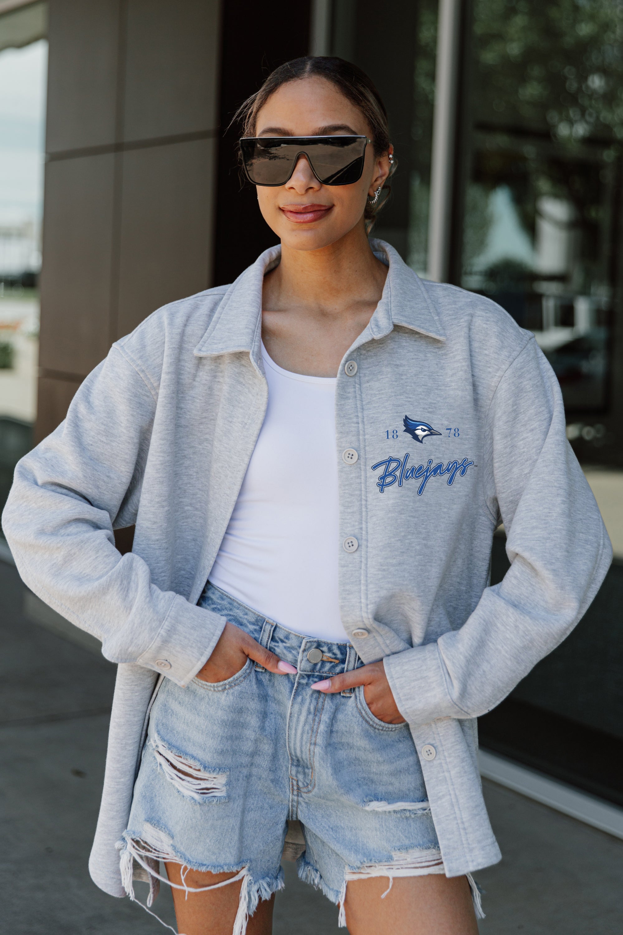 CREIGHTON BLUEJAYS FOUNDATION SOFT, LONG SLEEVE COTTON-BLEND COLLARED OVERSHIRT WITH BUTTON CUFFS