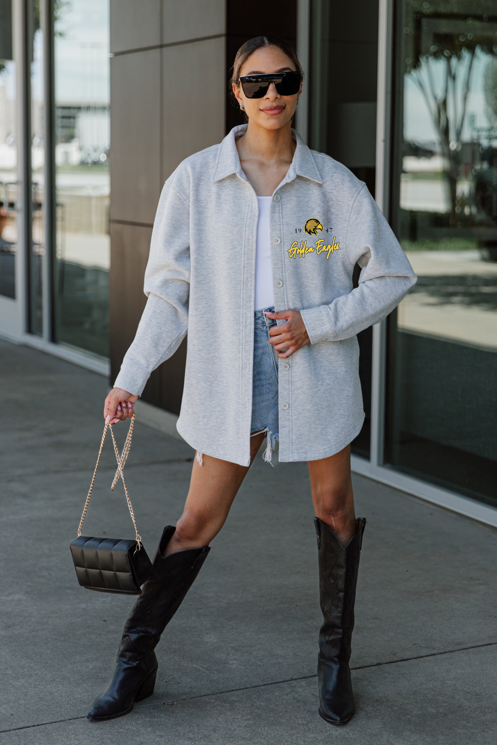 CAL STATE LOS ANGELES GOLDEN EAGLES FOUNDATION SOFT, LONG SLEEVE COTTON-BLEND COLLARED OVERSHIRT WITH BUTTON CUFFS