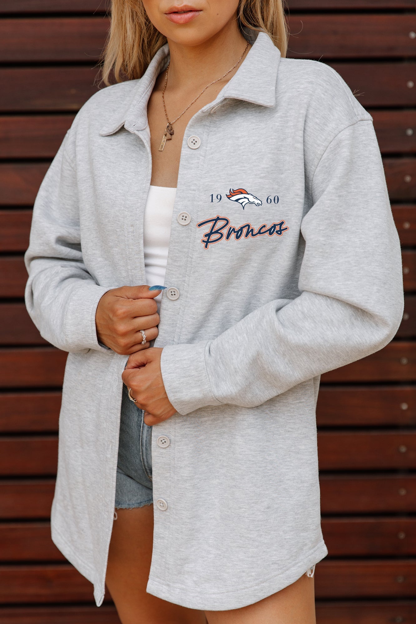 DENVER BRONCOS FOUNDATION SOFT, LONG SLEEVE COTTON-BLEND COLLARED OVERSHIRT WITH BUTTON CUFFS