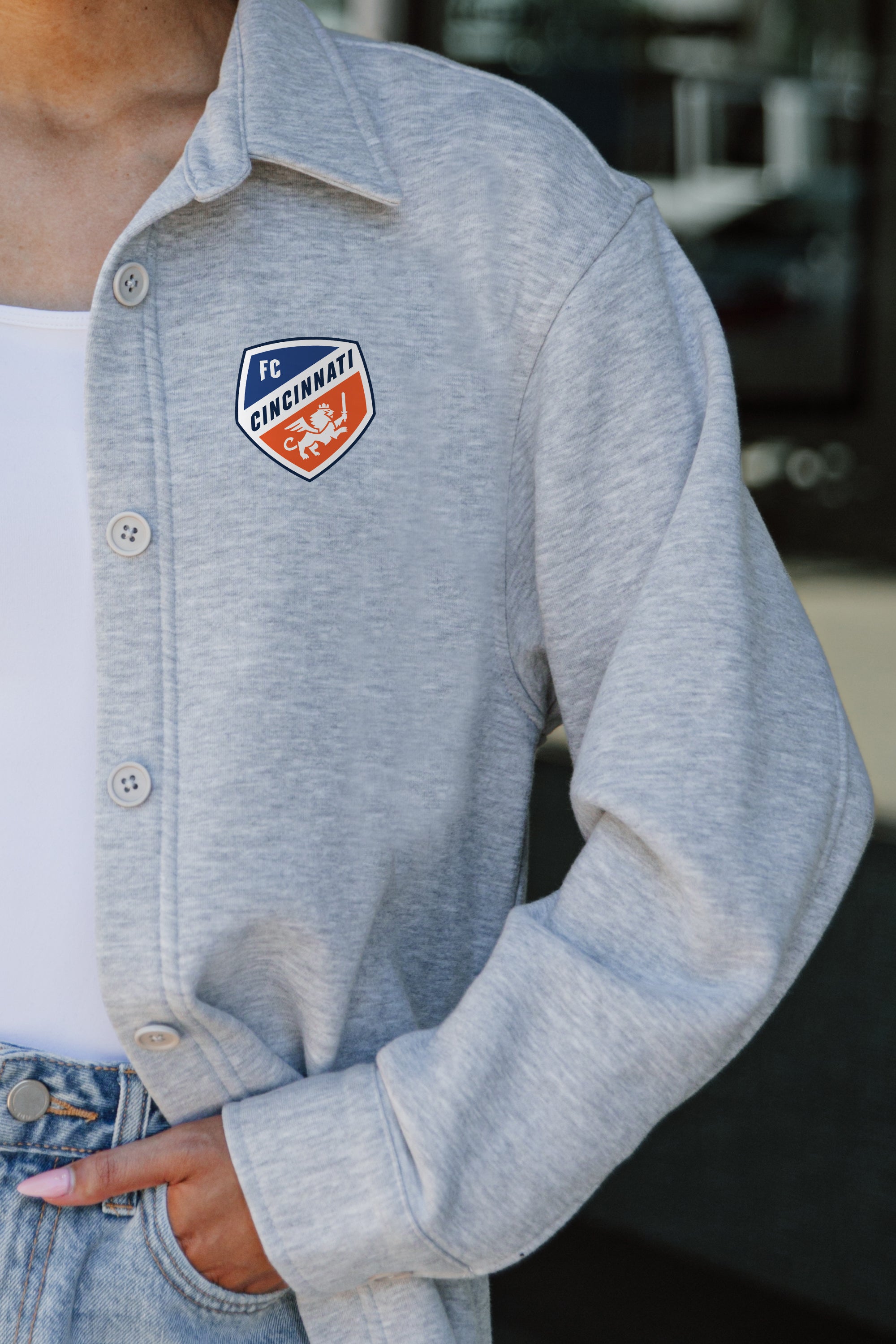 FC CINCINNATI MIDFIELD MAGIC SOFT, LONG SLEEVE COTTON-BLEND COLLARED OVERSHIRT WITH BUTTON CUFFS