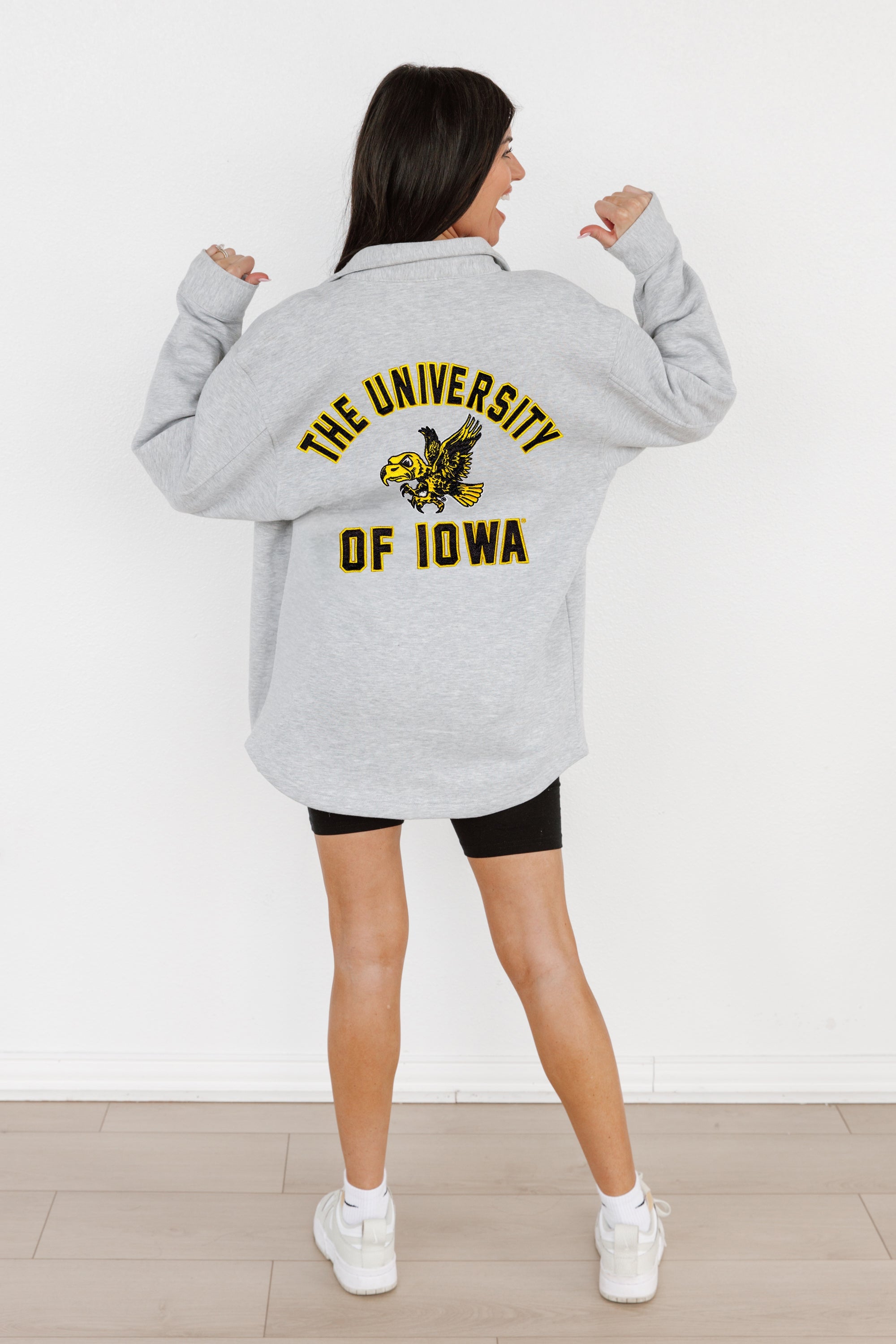 IOWA HAWKEYES WAY TO GO SOFT, LONG SLEEVE COTTON-BLEND COLLARED OVERSHIRT WITH BUTTON CUFFS BY MADI PREWETT TROUTT