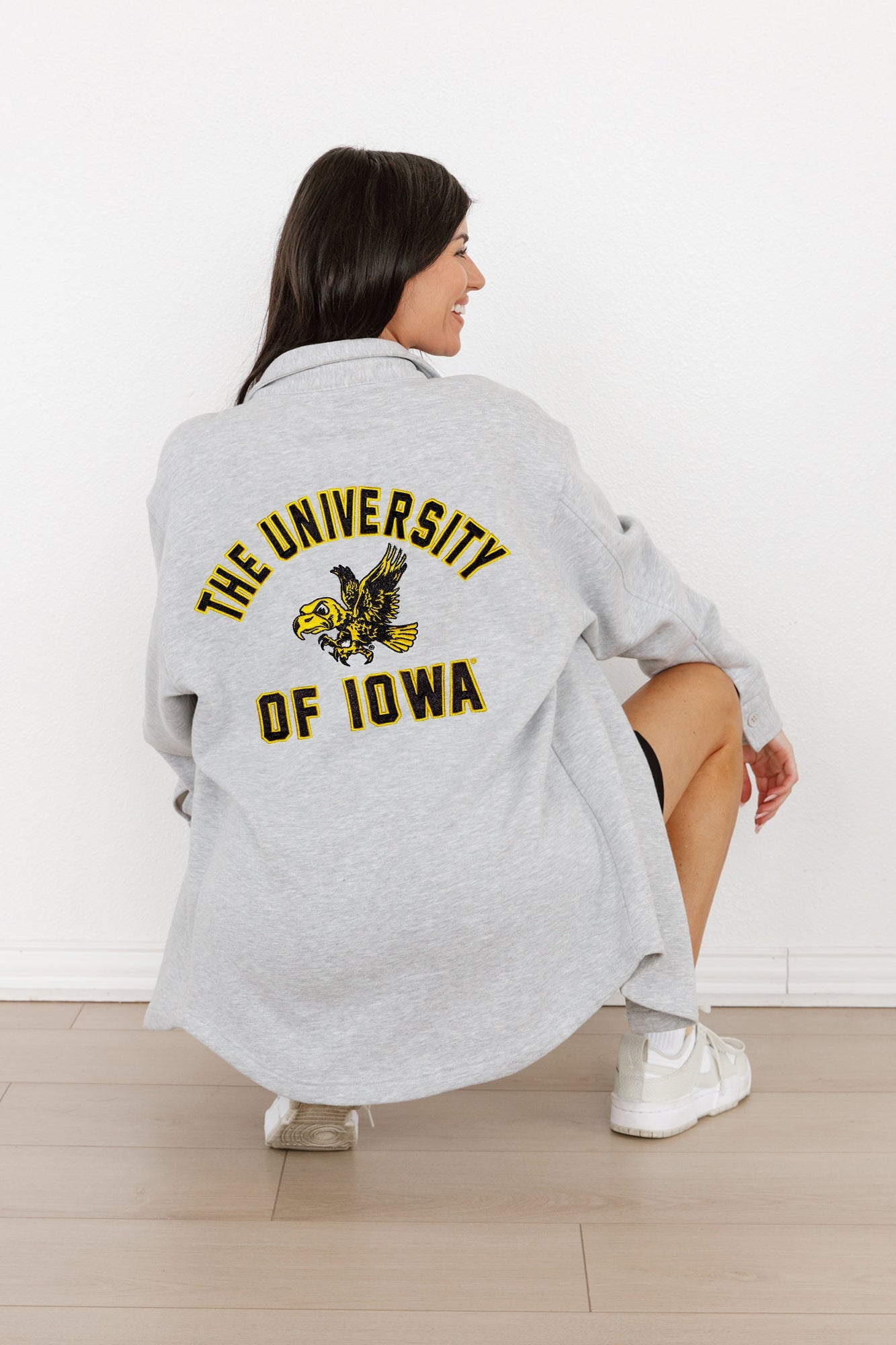 IOWA HAWKEYES WAY TO GO SOFT, LONG SLEEVE COTTON-BLEND COLLARED OVERSHIRT WITH BUTTON CUFFS BY MADI PREWETT TROUTT