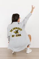 IOWA HAWKEYES WAY TO GO SOFT, LONG SLEEVE COTTON-BLEND COLLARED OVERSHIRT WITH BUTTON CUFFS BY MADI PREWETT TROUTT