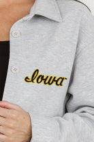 IOWA HAWKEYES WAY TO GO SOFT, LONG SLEEVE COTTON-BLEND COLLARED OVERSHIRT WITH BUTTON CUFFS BY MADI PREWETT TROUTT