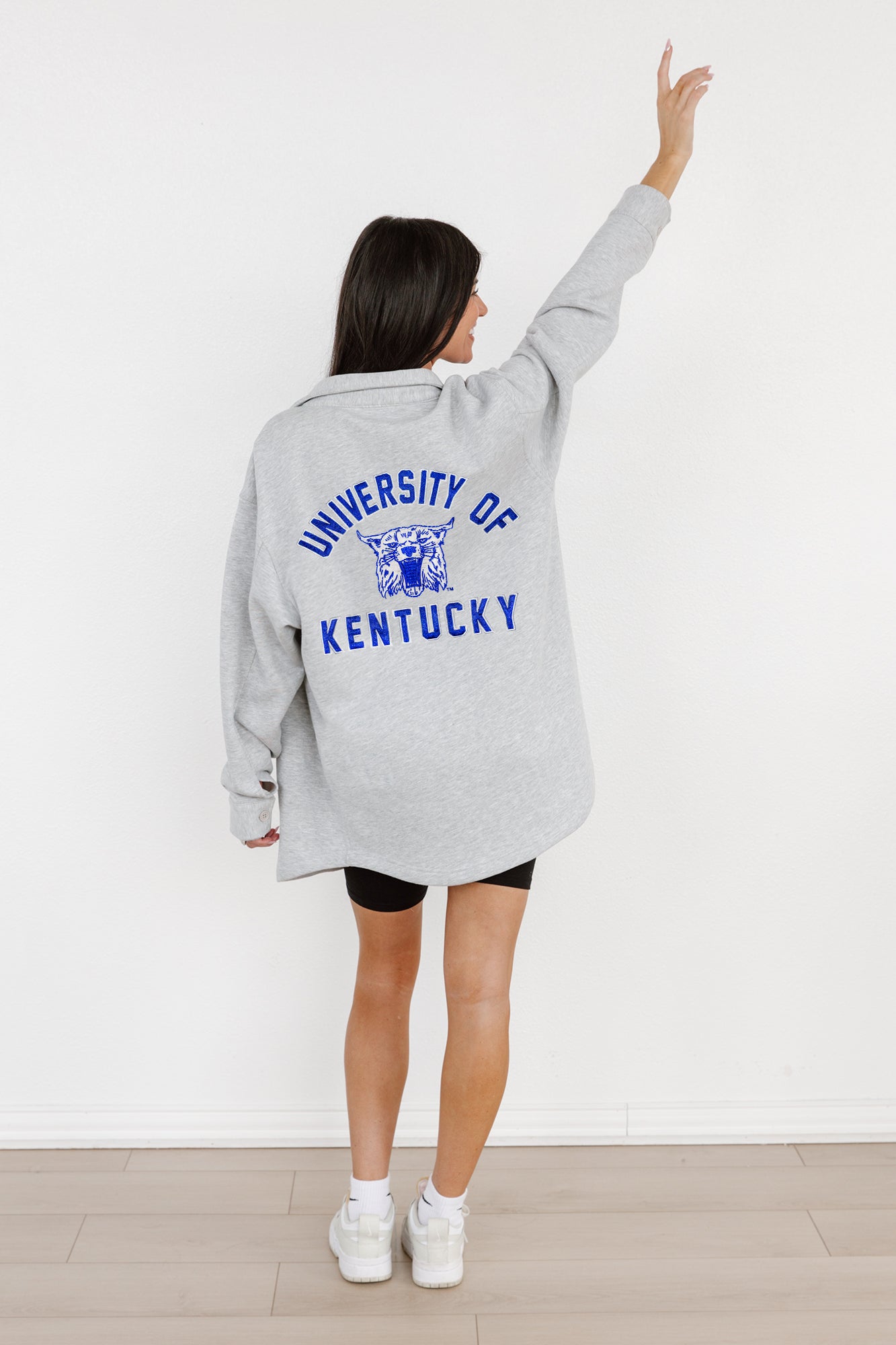 KENTUCKY WILDCATS WAY TO GO SOFT, LONG SLEEVE COTTON-BLEND COLLARED OVERSHIRT WITH BUTTON CUFFS BY MADI PREWETT TROUTT