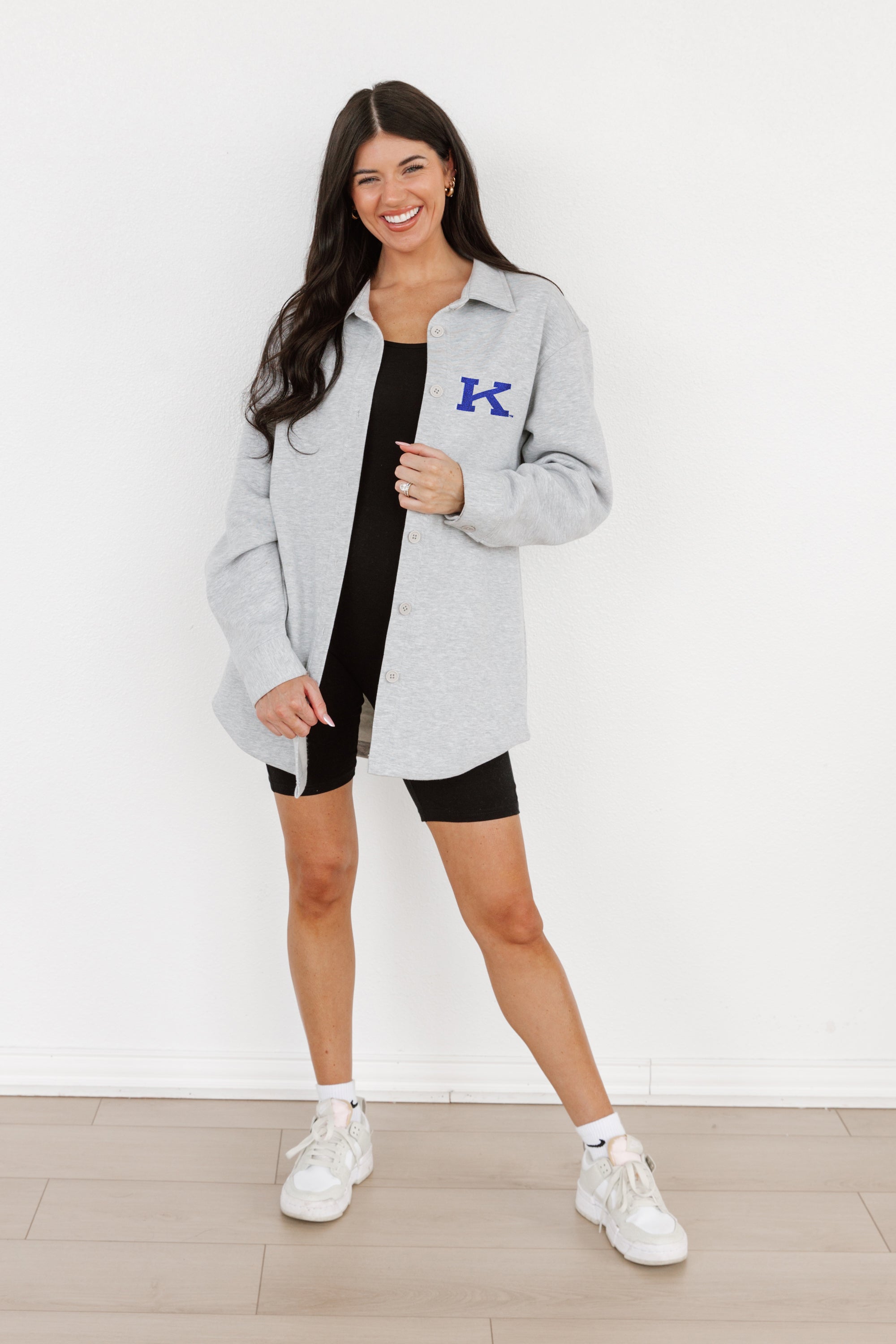 KENTUCKY WILDCATS WAY TO GO SOFT, LONG SLEEVE COTTON-BLEND COLLARED OVERSHIRT WITH BUTTON CUFFS BY MADI PREWETT TROUTT