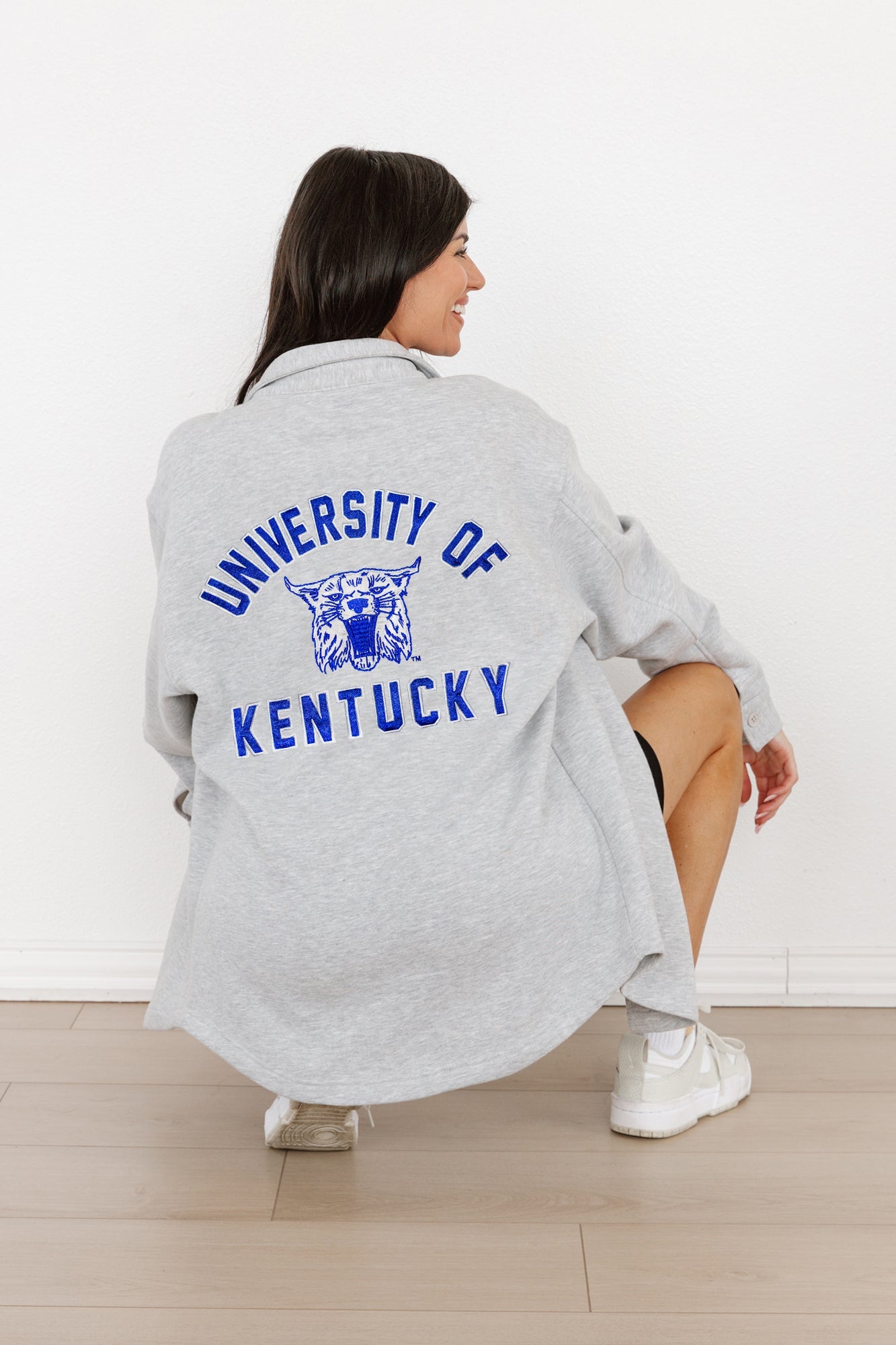 KENTUCKY WILDCATS WAY TO GO SOFT, LONG SLEEVE COTTON-BLEND COLLARED OVERSHIRT WITH BUTTON CUFFS BY MADI PREWETT TROUTT