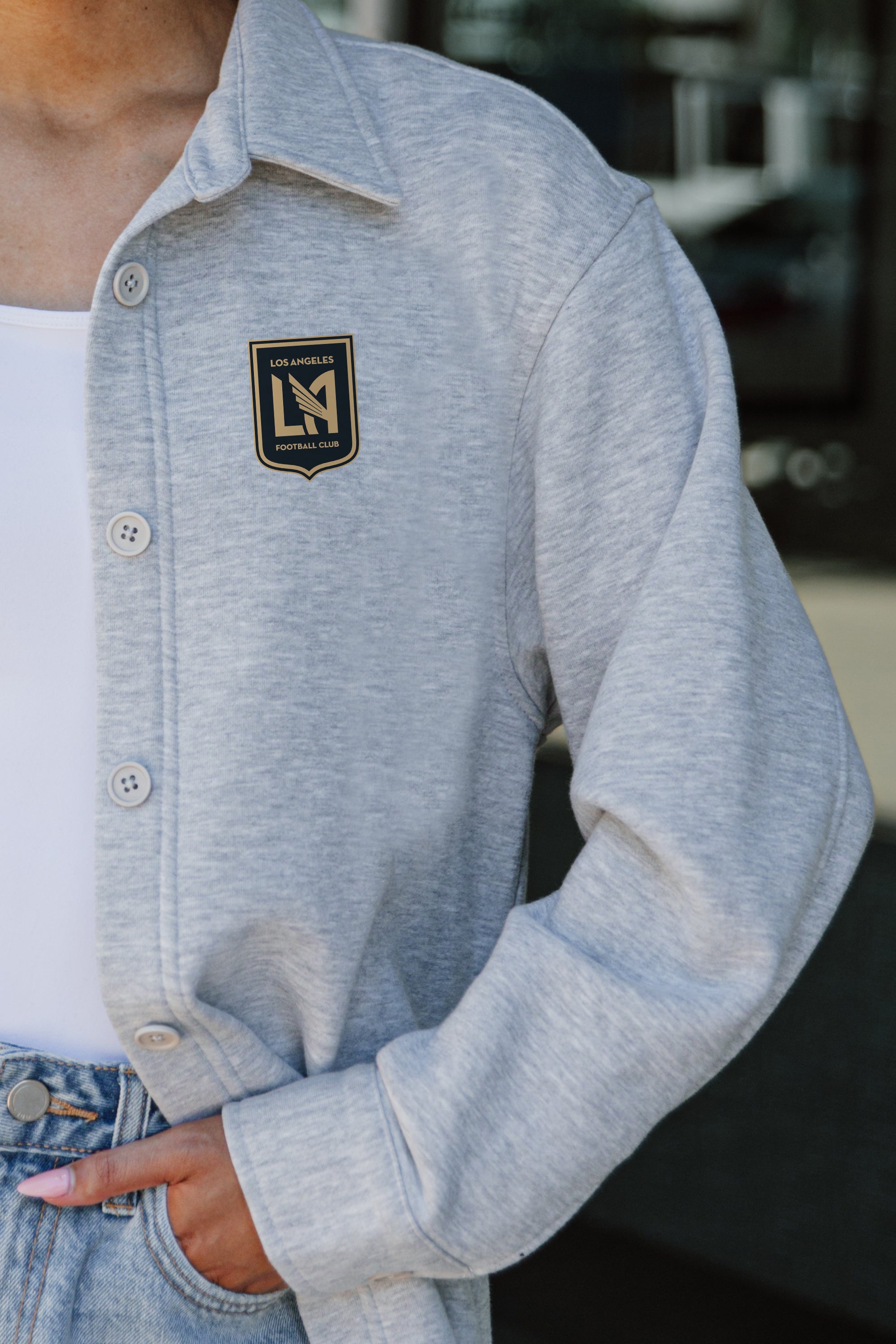 LOS ANGELES FC MIDFIELD MAGIC SOFT, LONG SLEEVE COTTON-BLEND COLLARED OVERSHIRT WITH BUTTON CUFFS