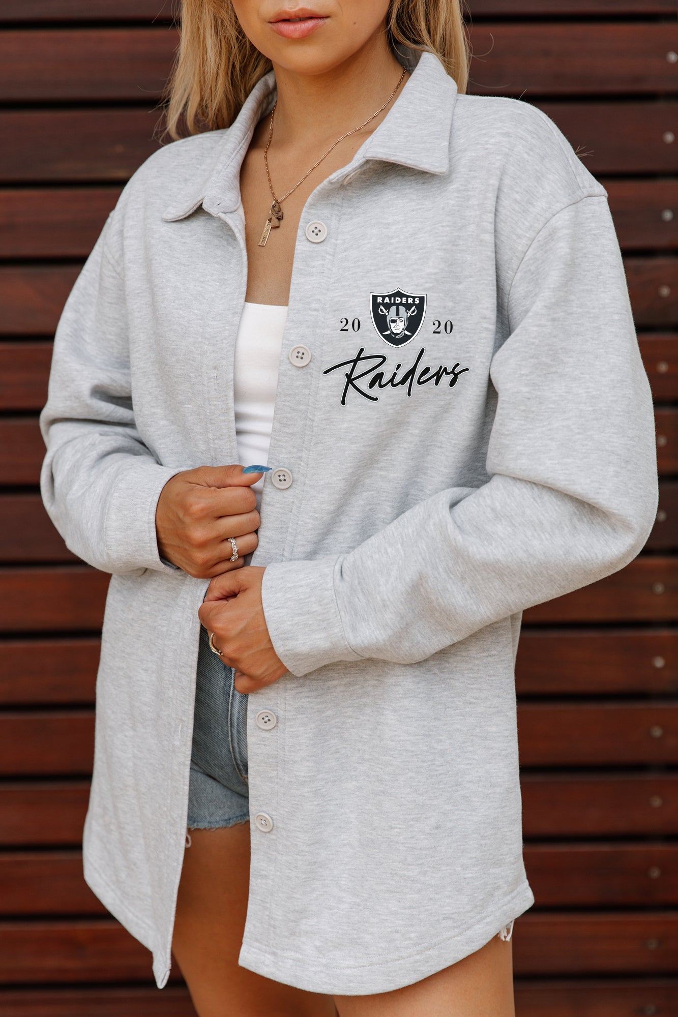 LAS VEGAS RAIDERS FOUNDATION SOFT, LONG SLEEVE COTTON-BLEND COLLARED OVERSHIRT WITH BUTTON CUFFS