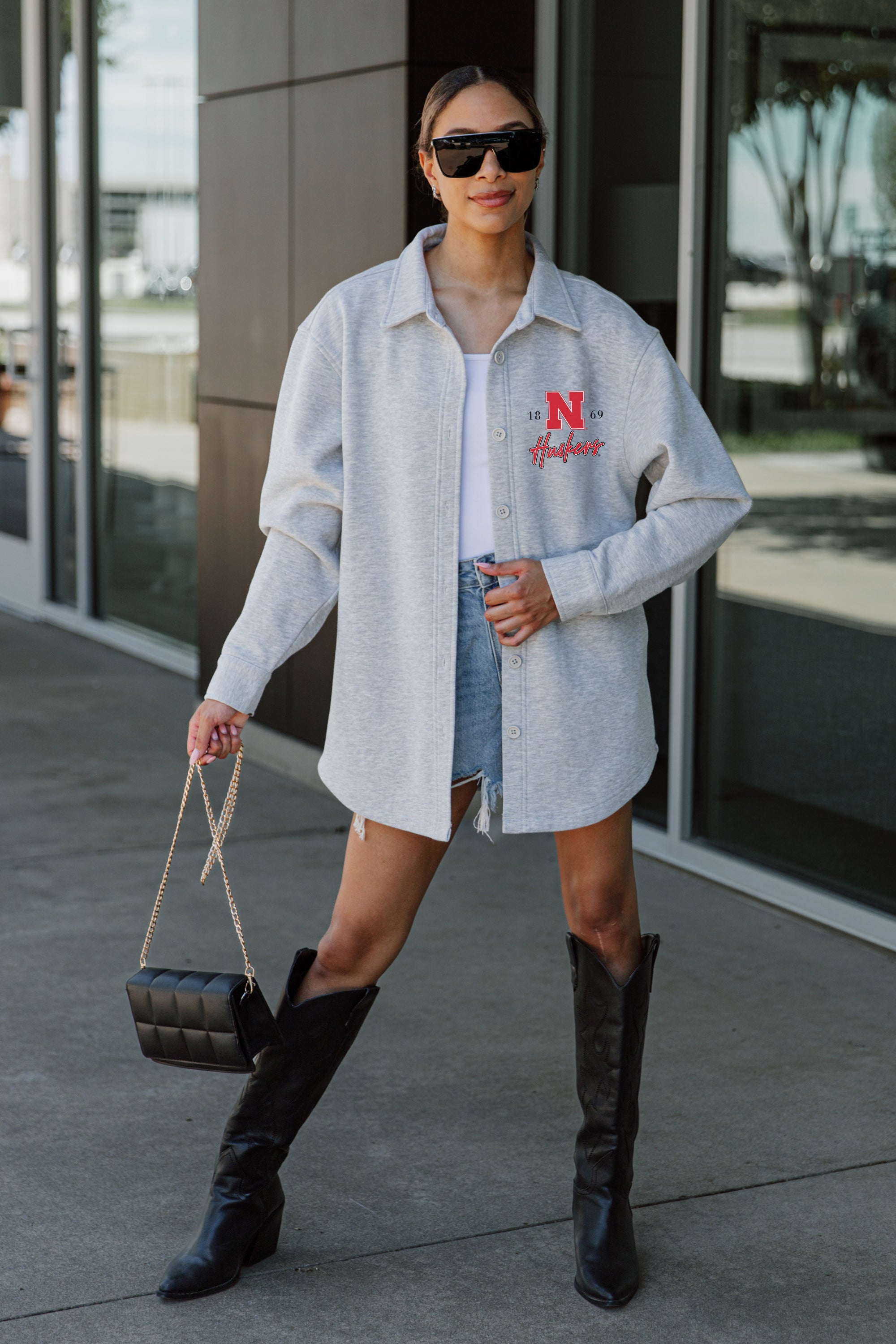 NEBRASKA CORNHUSKERS FOUNDATION SOFT, LONG SLEEVE COTTON-BLEND COLLARED OVERSHIRT WITH BUTTON CUFFS