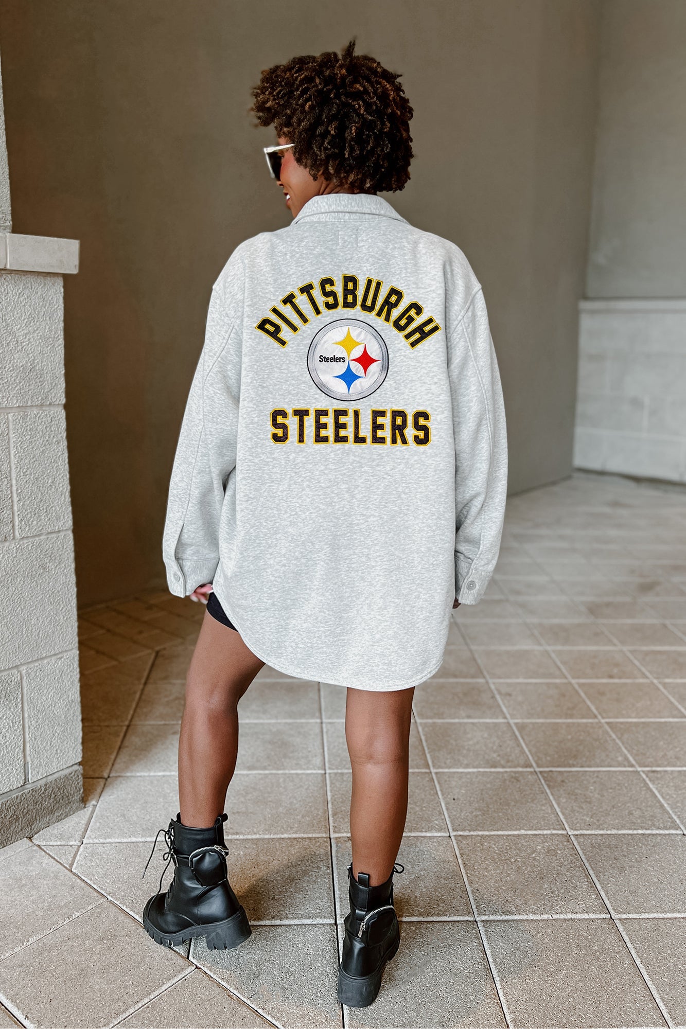 PITTSBURGH STEELERS WAY TO GO SOFT, LONG SLEEVE COTTON-BLEND COLLARED OVERSHIRT WITH BUTTON CUFFS