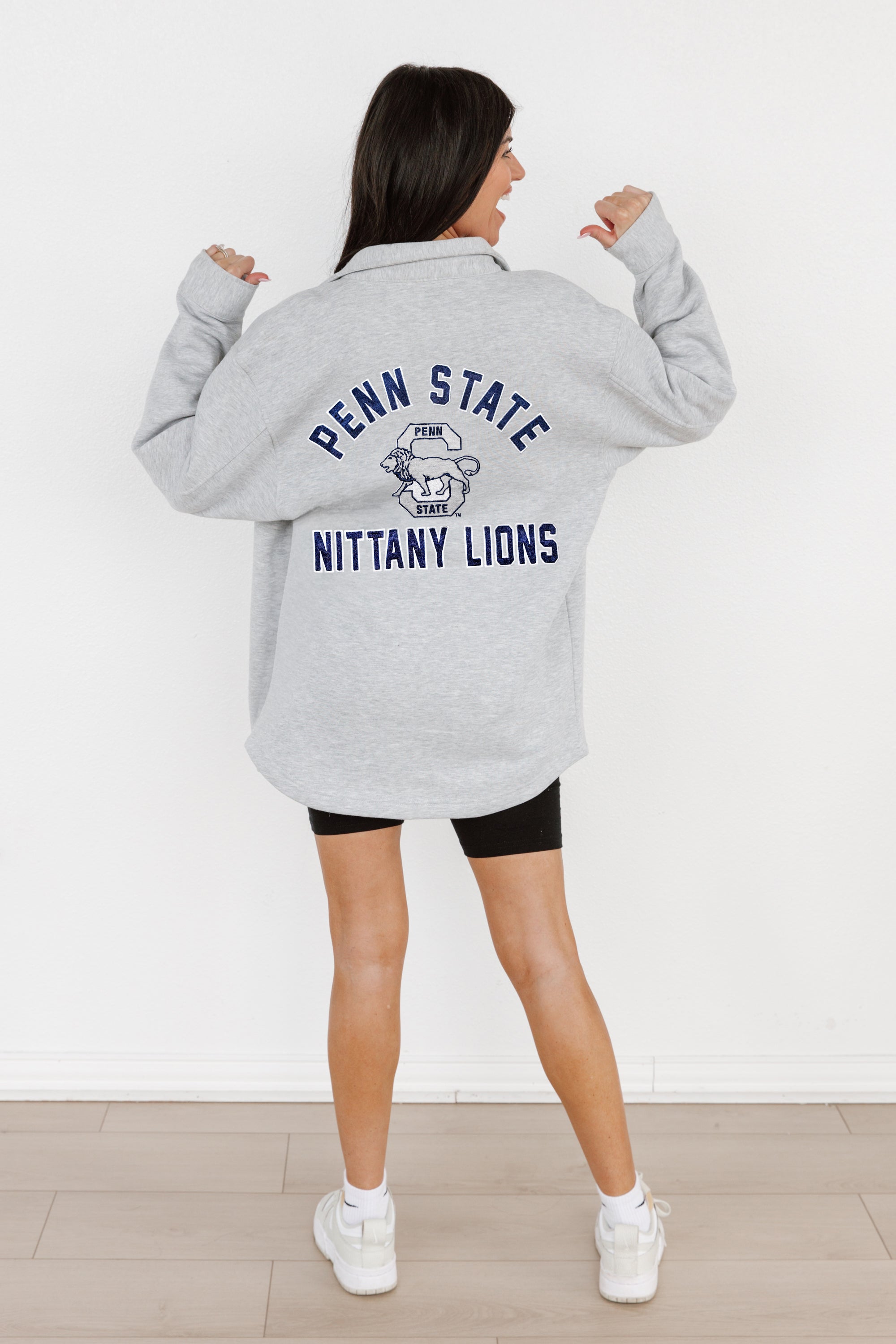 PENN STATE NITTANY LIONS WAY TO GO SOFT, LONG SLEEVE COTTON-BLEND COLLARED OVERSHIRT WITH BUTTON CUFFS BY MADI PREWETT TROUTT